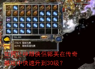 如何让神雕侠侣郭芙在传奇游戏中快速升到30级? 如何让神雕侠侣郭芙在传奇游戏中快速升到30级?